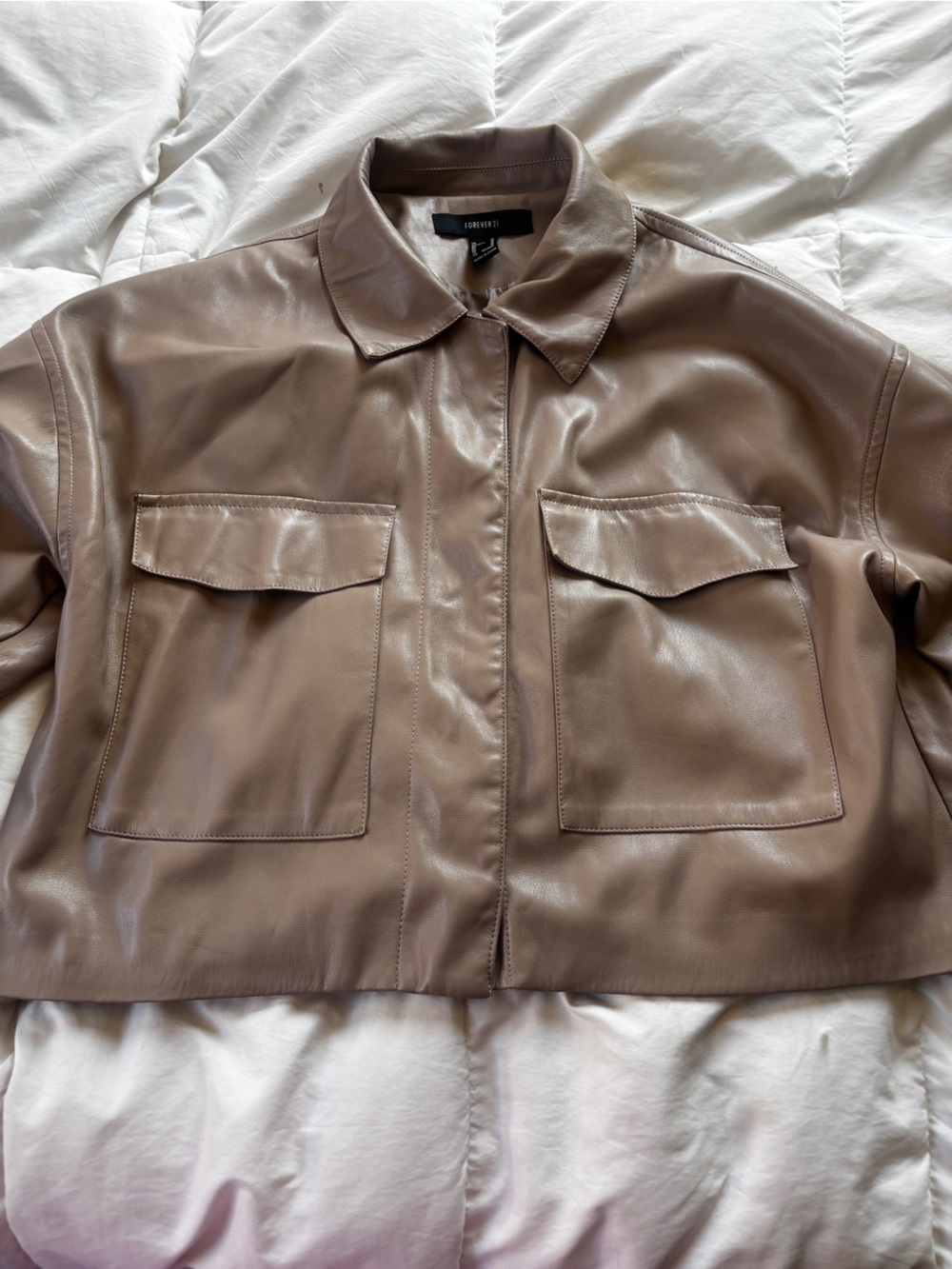 Forever 21 Taupe Faux Leather Cropped Jacket